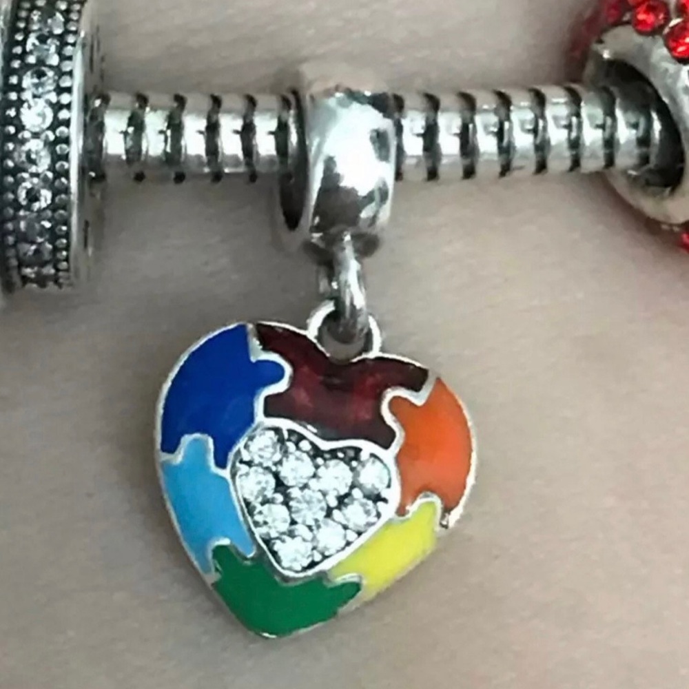 Autism Awareness Charm, S925 Silver Dangle Charm, fits Pandora Charm Bracelets - Picture 3 of 4